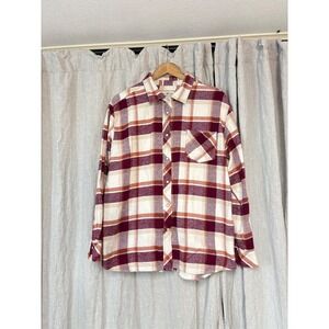 Idyllwind Miranda Lambert Womens Large Plaid Flannel Snap Button Shirt Burgundy
